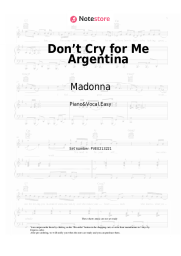 Sheet music, chords Madonna - Don’t Cry for Me Argentina
