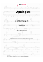 Sheet music, chords OneRepublic - Apologize
