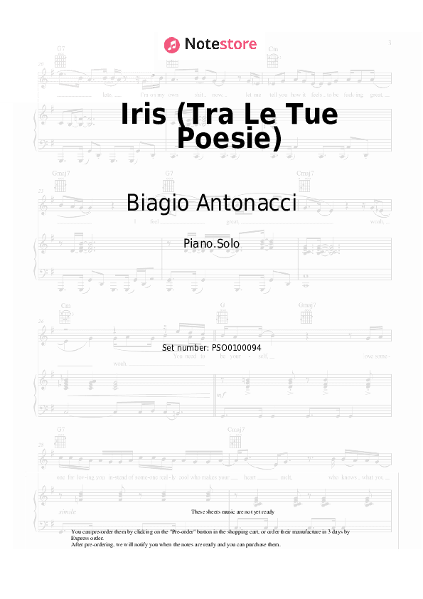 Iris (Tra Le Tue Poesie) - Biagio Antonacci Piano Sheet Music - Piano.Solo