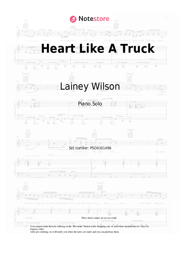 Heart Like A Truck - Lainey Wilson Piano Sheet Music - Piano.Solo