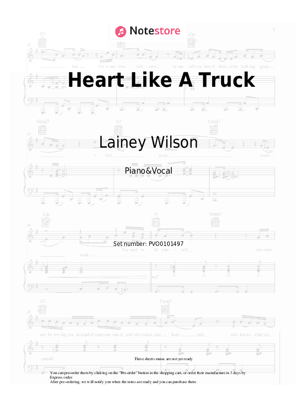 Heart Like A Truck - Lainey Wilson Piano Sheet Music with the Voice part - Piano&Vocal