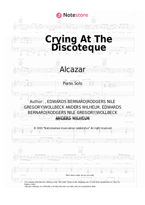 Crying At The Discoteque - Alcazar Piano Sheet Music - Piano.Solo