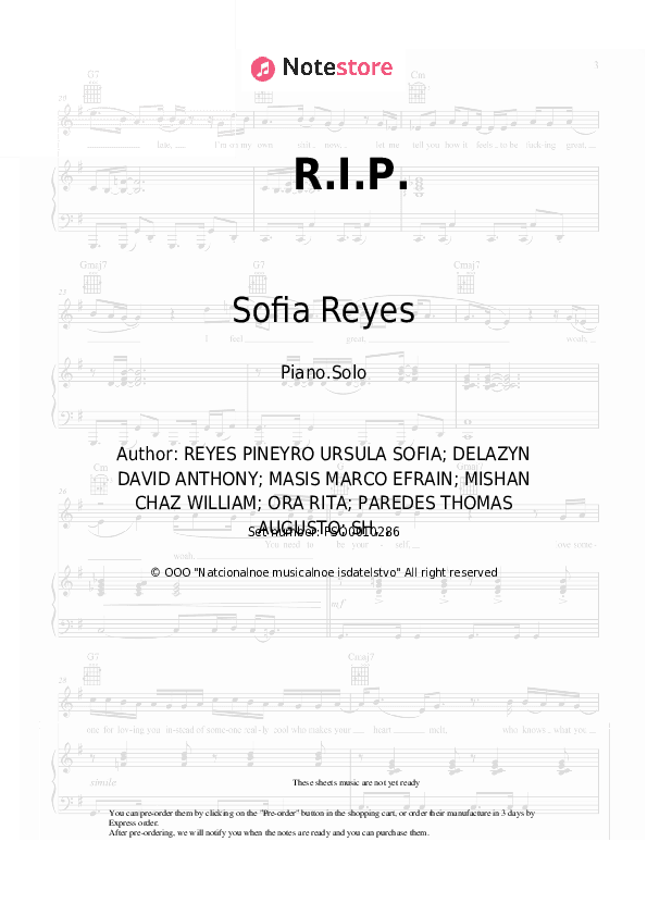 R.I.P. - Sofia Reyes, Rita Ora Piano Sheet Music - Piano.Solo