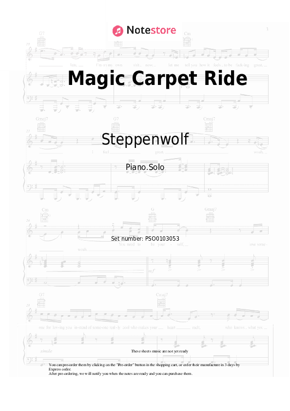 Magic Carpet Ride - Steppenwolf Piano Sheet Music - Piano.Solo