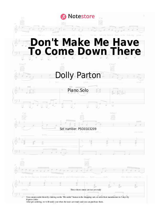 Don't Make Me Have To Come Down There - Dolly Parton Piano Sheet Music - Piano.Solo