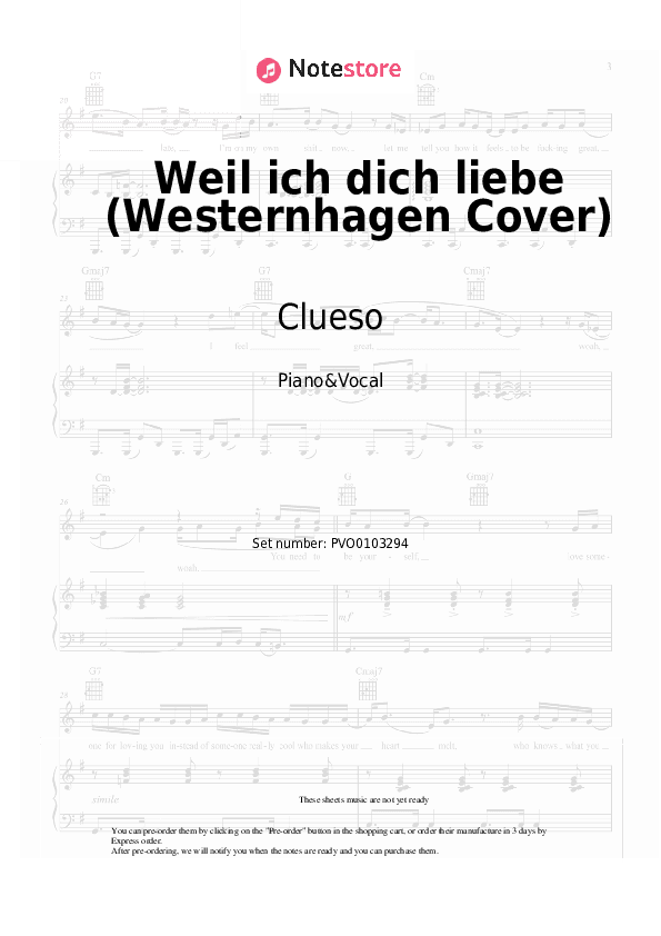 Weil ich dich liebe (Westernhagen Cover) - Clueso Piano Sheet Music with the Voice part - Piano&Vocal