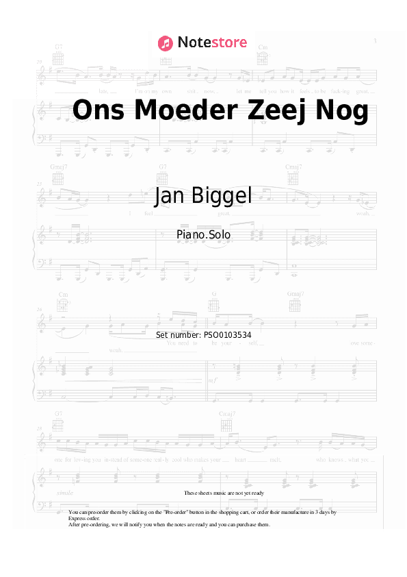 Ons Moeder Zeej Nog - Jan Biggel Piano Sheet Music - Piano.Solo