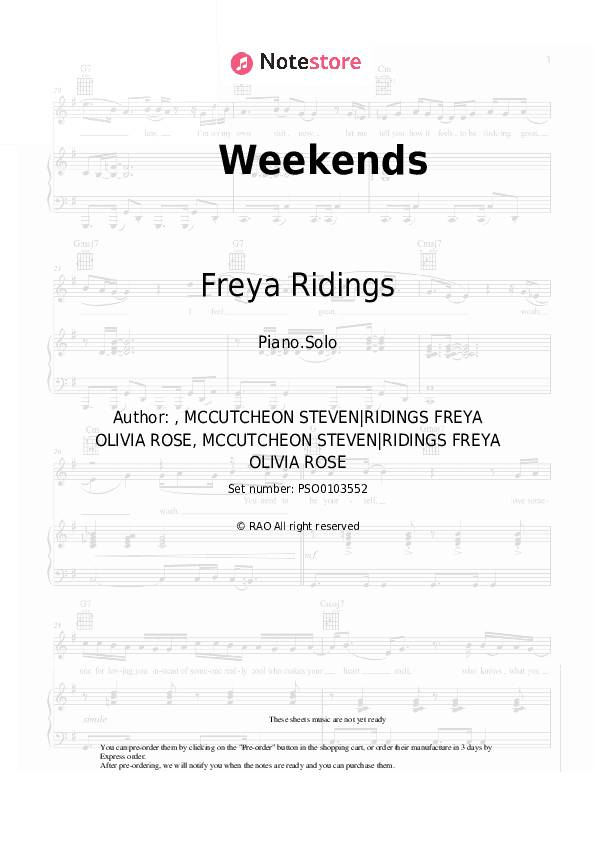 Weekends - Freya Ridings Piano Sheet Music - Piano.Solo