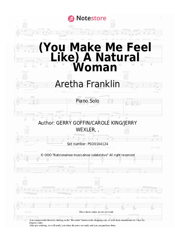 (You Make Me Feel Like) A Natural Woman - Aretha Franklin Piano Sheet Music - Piano.Solo