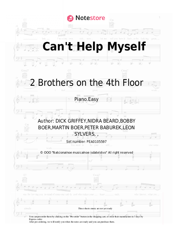 Can't Help Myself - 2 Brothers on the 4th Floor Piano Sheet Music Easy - Piano.Easy