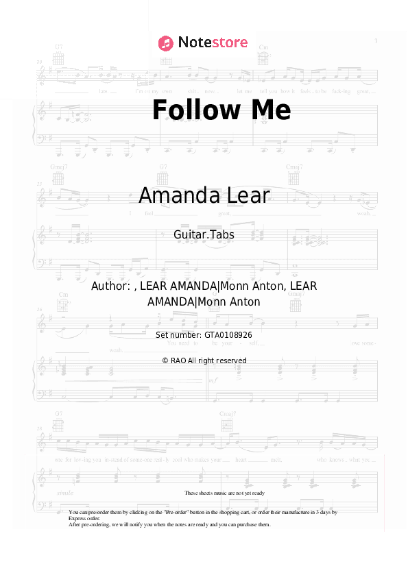 Follow Me - Amanda Lear Tabs - Guitar.Tabs