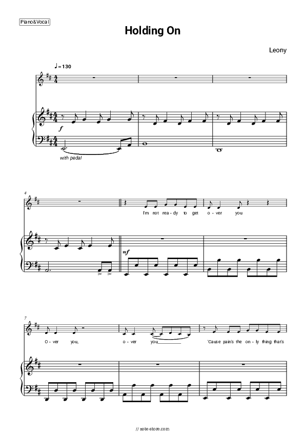 Holding On - Leony Piano Sheet Music with the Voice part - Piano&Vocal