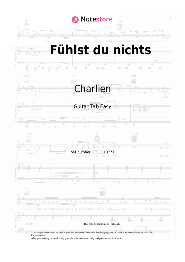 Fühlst du nichts - Charlien Tabs Easy - Guitar.Tab.Easy