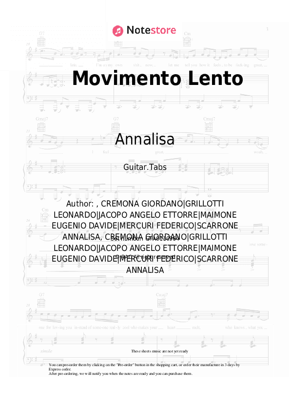 Movimento Lento - Annalisa, Federico Rossi Tabs - Guitar.Tabs