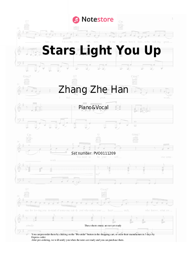 Stars Light You Up - Zhang Zhe Han Piano Sheet Music with the Voice part - Piano&Vocal