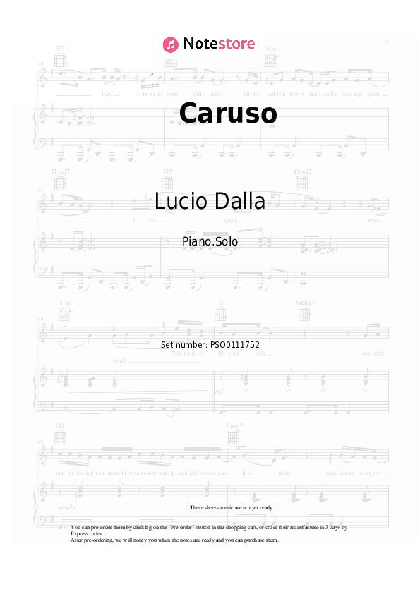 Caruso - Lucio Dalla Piano Sheet Music - Piano.Solo