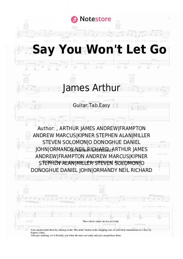 Say You Won't Let Go - James Arthur Tabs Easy - Guitar.Tab.Easy