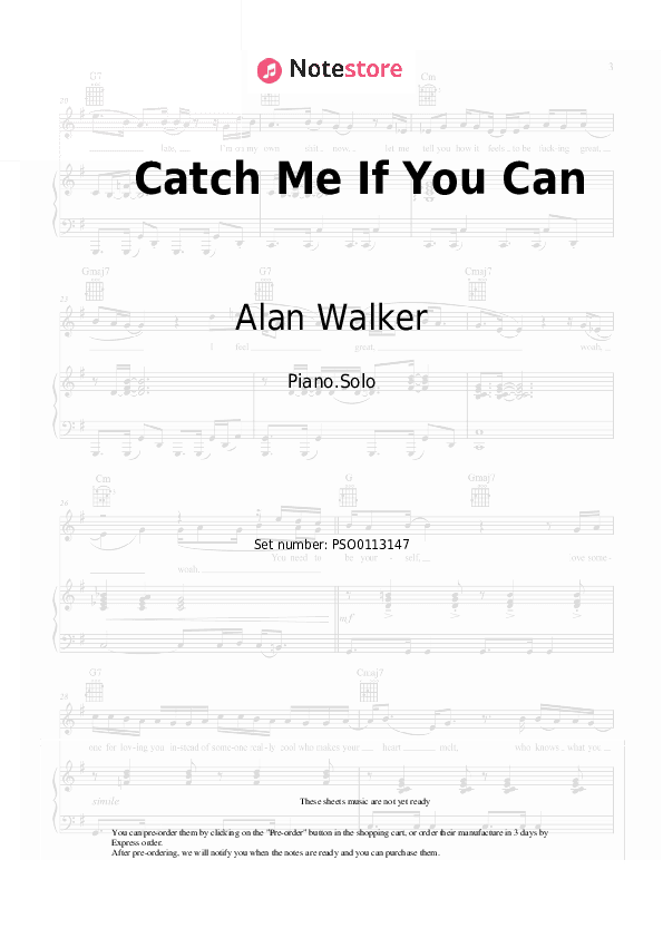 Catch Me If You Can - Alan Walker, Sorana Piano Sheet Music - Piano.Solo
