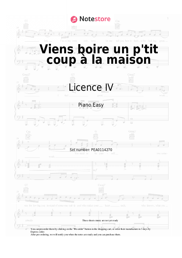 Viens boire un p'tit coup à la maison - Licence IV Piano Sheet Music Easy - Piano.Easy