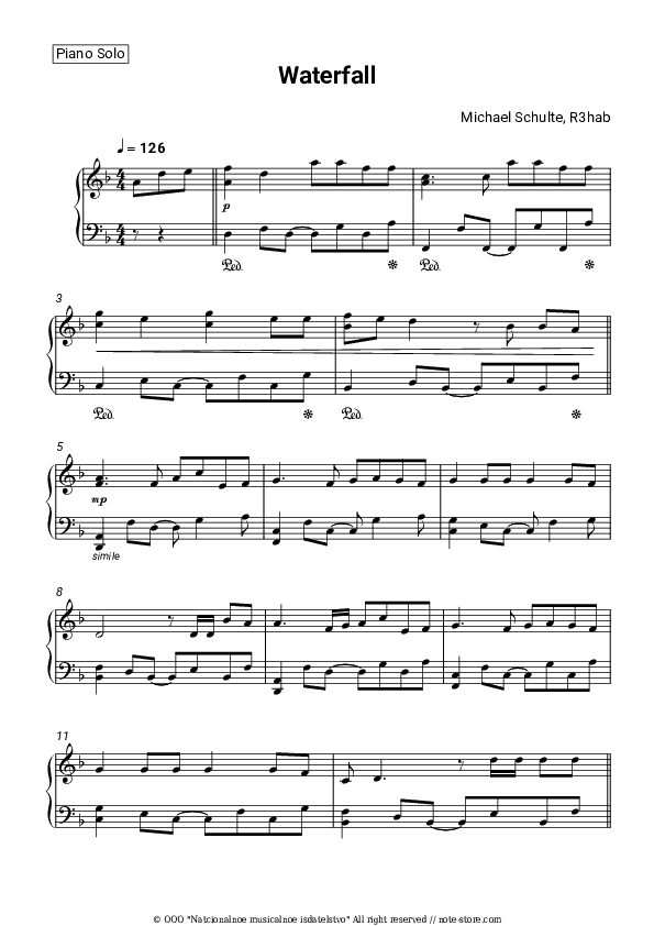 Waterfall - Michael Schulte, R3hab Piano Sheet Music - Piano.Solo