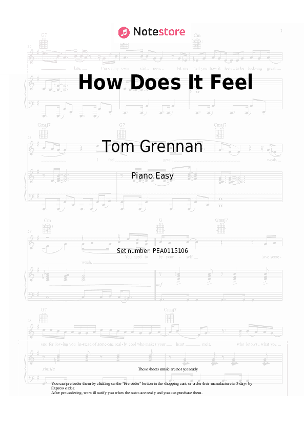 How Does It Feel - Tom Grennan Piano Sheet Music Easy - Piano.Easy