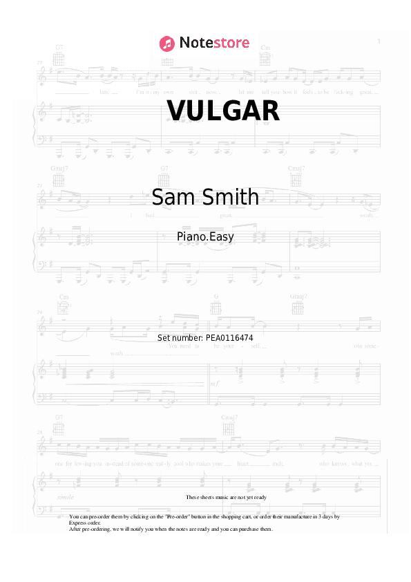 VULGAR - Sam Smith, Madonna Piano Sheet Music Easy - Piano.Easy