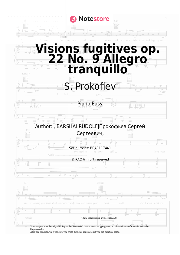 Visions fugitives op. 22 No. 9 Allegro tranquillo - S. Prokofiev Piano Sheet Music Easy - Piano.Easy