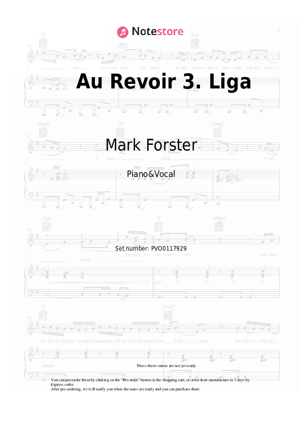 Au Revoir 3. Liga - Mark Forster Piano Sheet Music with the Voice part - Piano&Vocal