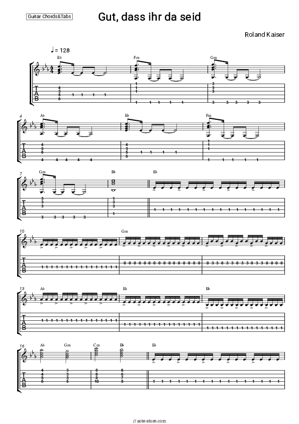 Gut, dass ihr da seid - Roland Kaiser Chords and Tabs - Guitar.Chords&Tabs