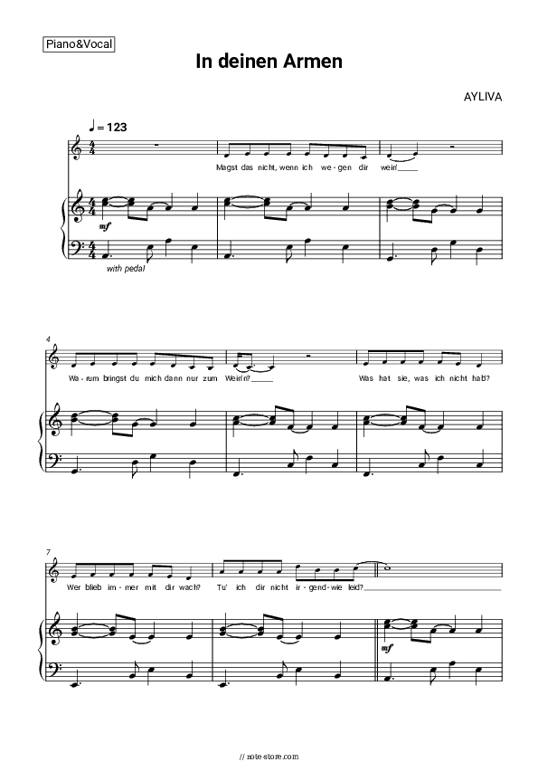 In deinen Armen - AYLIVA Piano Sheet Music with the Voice part - Piano&Vocal