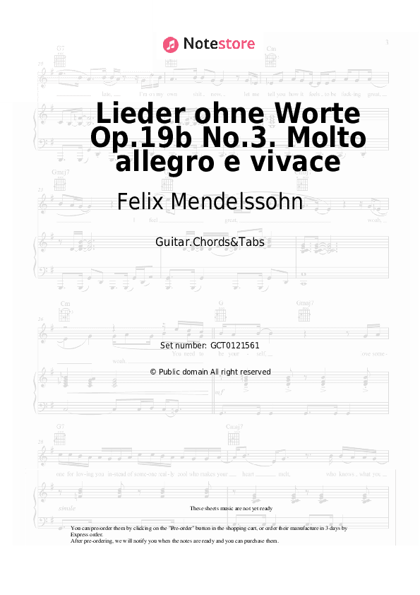 Lieder ohne Worte Op.19b No.3. Molto allegro e vivace - Felix Mendelssohn Chords and Tabs - Guitar.Chords&Tabs