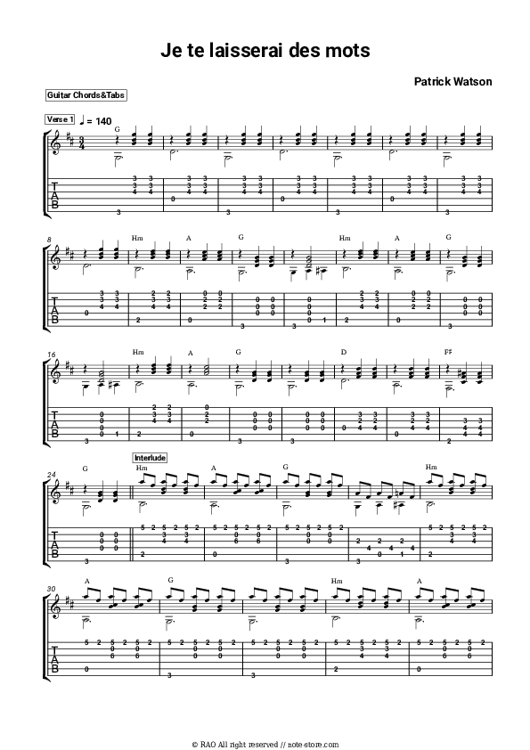 Je te laisserai des mots - Patrick Watson Chords and Tabs - Guitar.Chords&Tabs