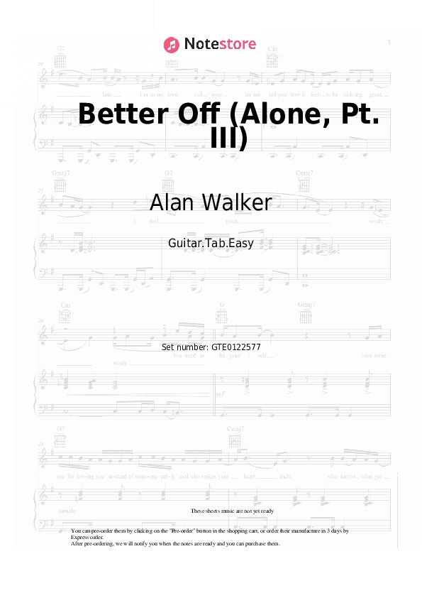 Better Off (Alone, Pt. III) - Alan Walker, Dash Berlin, Vikkstar123 Tabs Easy - Guitar.Tab.Easy