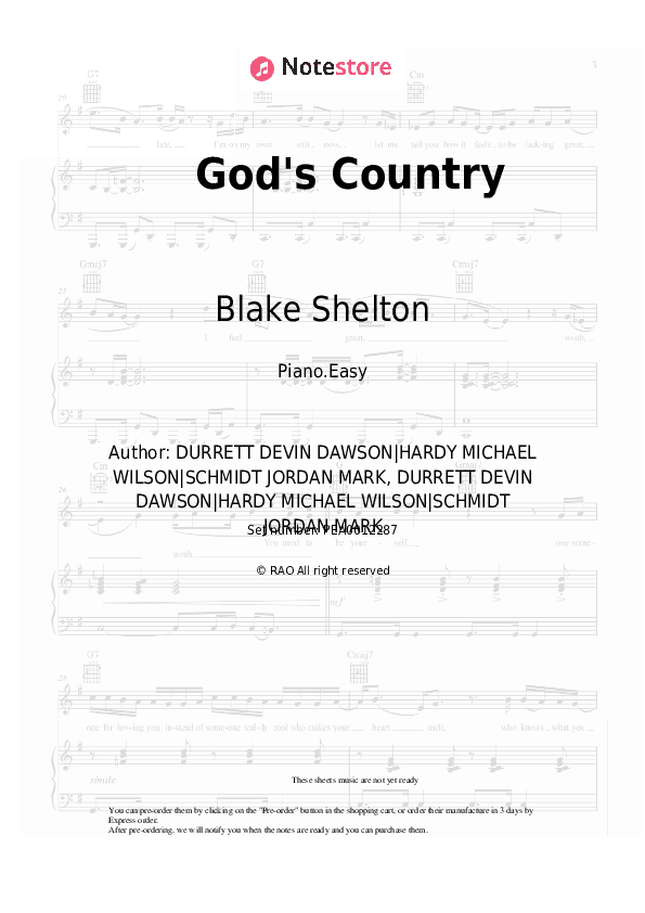 God's Country - Blake Shelton Piano Sheet Music Easy - Piano.Easy