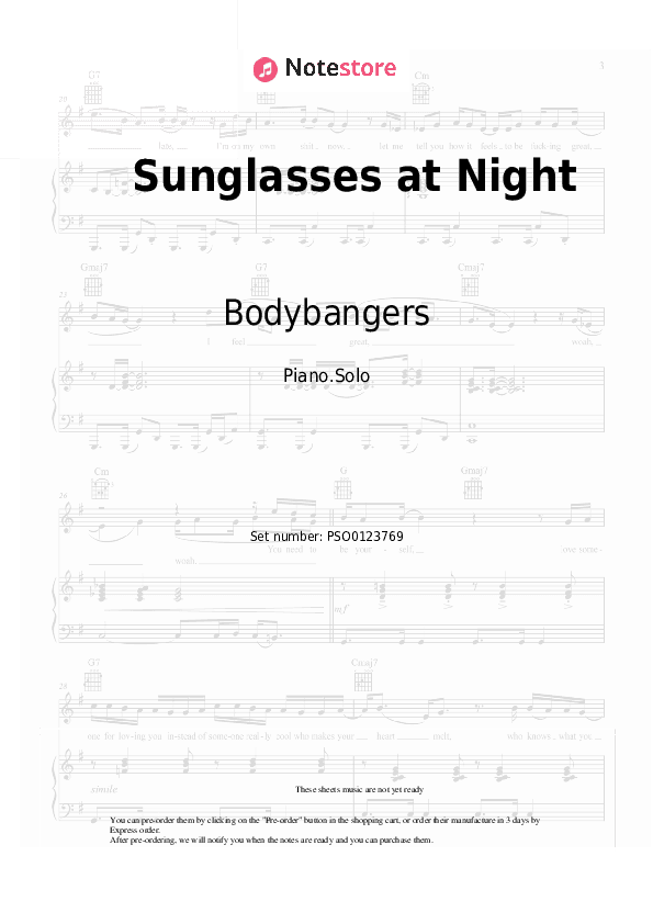Sunglasses at Night - Bodybangers Piano Sheet Music - Piano.Solo
