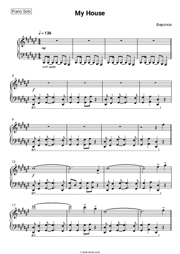 My House - Beyonce Piano Sheet Music - Piano.Solo