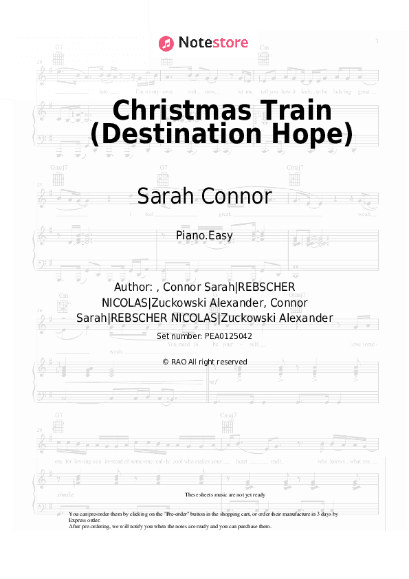 Christmas Train (Destination Hope) - Sarah Connor Piano Sheet Music Easy - Piano.Easy