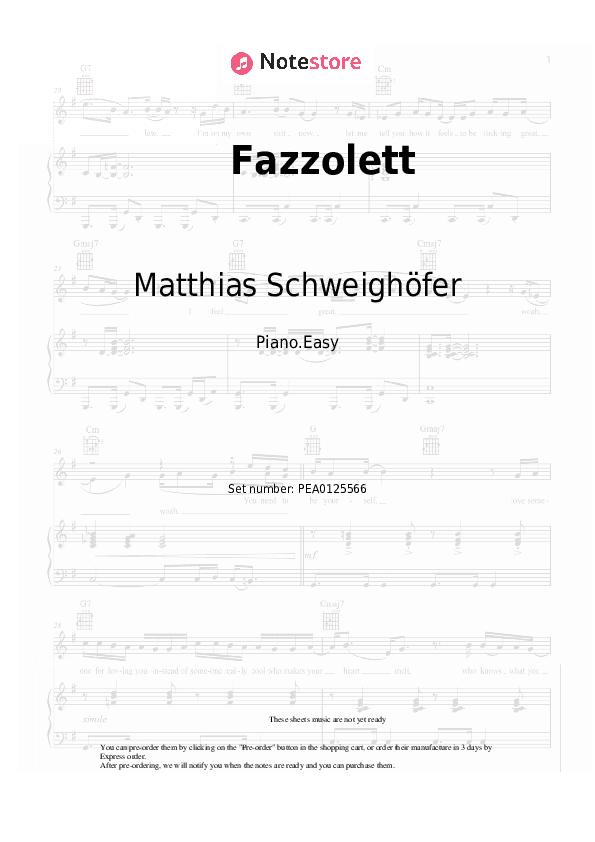 Fazzolett - Matthias Schweighöfer, The Mighty Winterscheidts Piano Sheet Music Easy - Piano.Easy