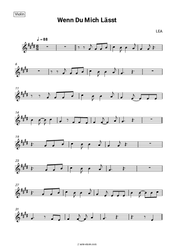 Wenn Du mich lässt - LEA Violin Sheet Music - Violin