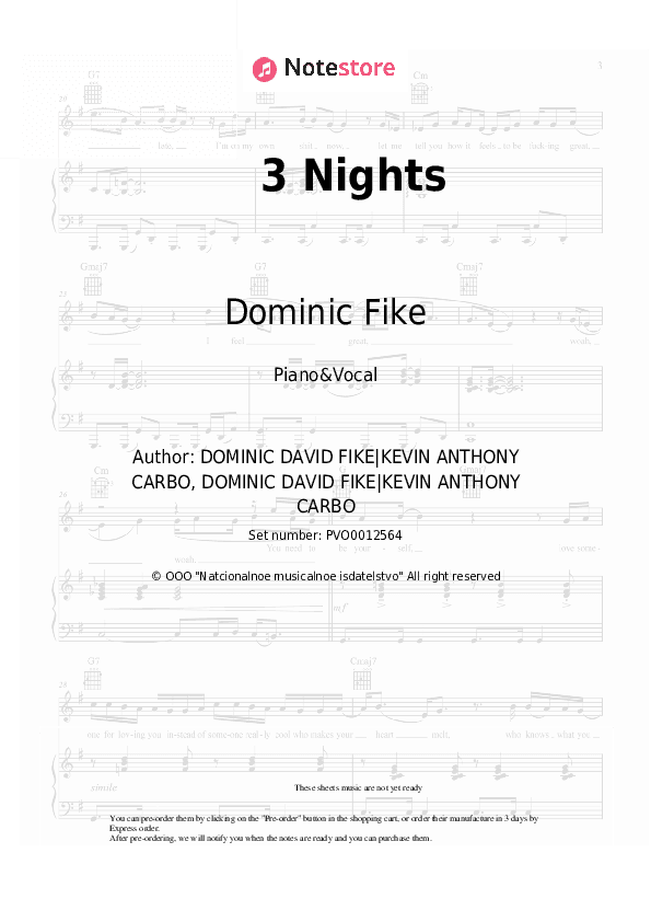 3 Nights - Dominic Fike Piano Sheet Music with the Voice part - Piano&Vocal