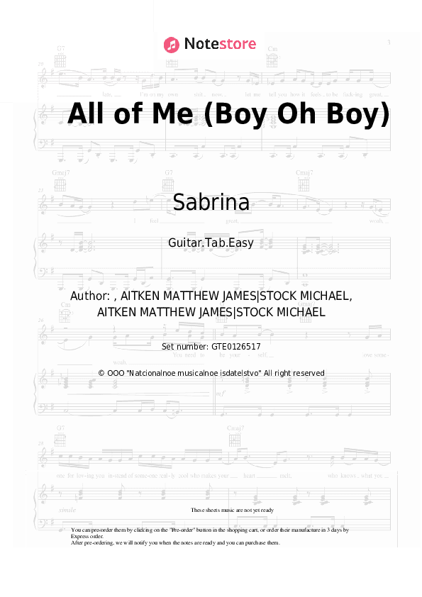 All of Me (Boy Oh Boy) - Sabrina Tabs Easy - Guitar.Tab.Easy
