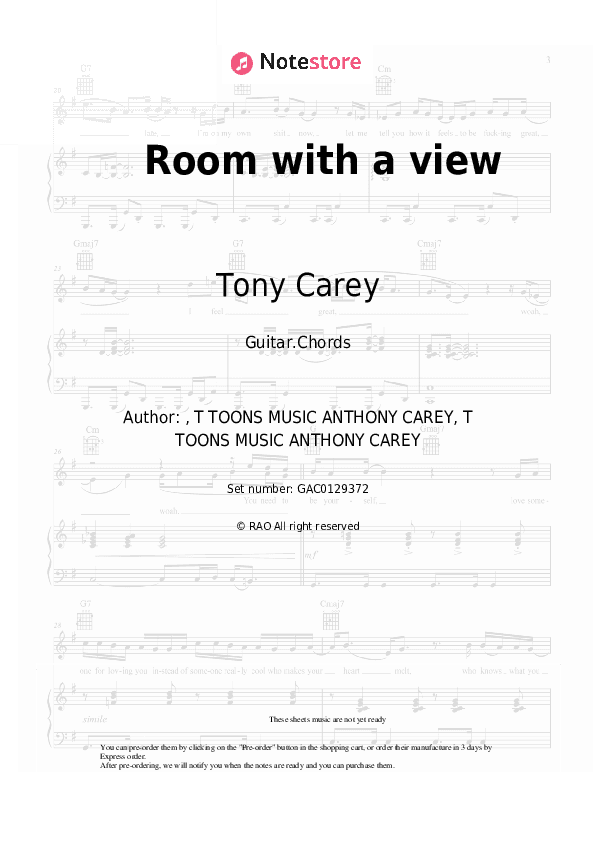 Room with a view - Tony Carey Chords - Guitar.Chords