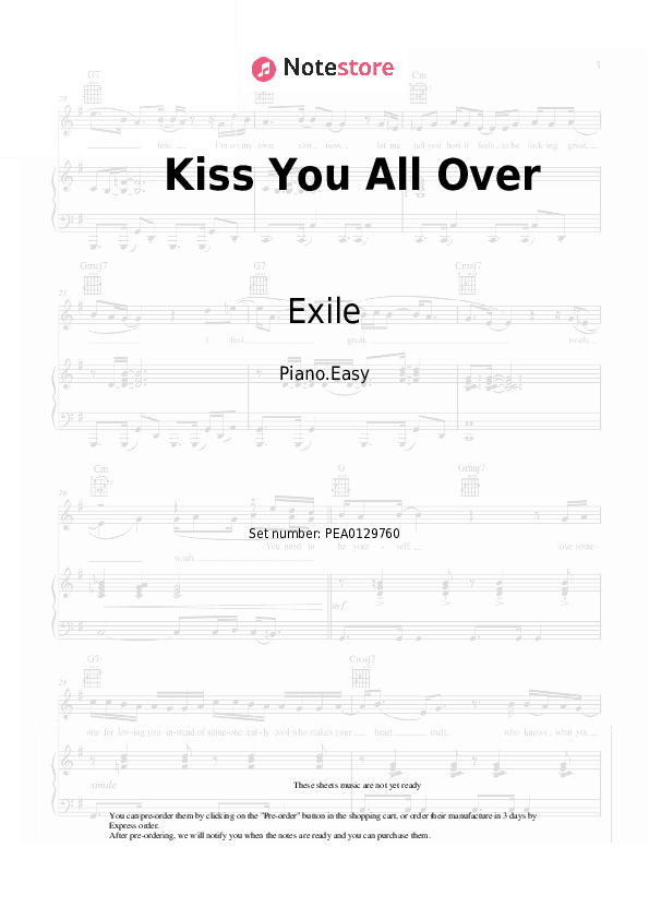 Kiss You All Over - Exile Piano Sheet Music Easy - Piano.Easy