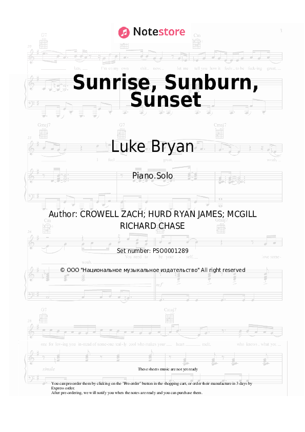 Sunrise, Sunburn, Sunset - Luke Bryan Piano Sheet Music - Piano.Solo