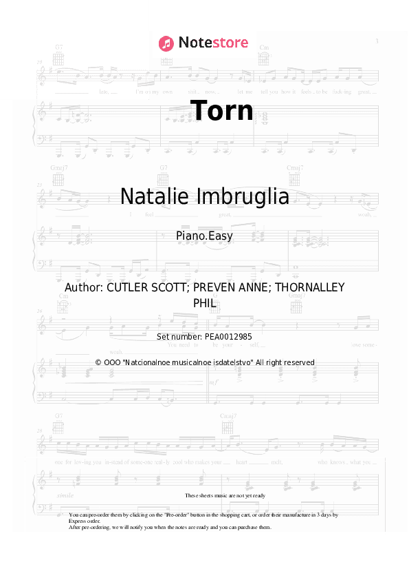 Torn - Natalie Imbruglia Piano Sheet Music Easy - Piano.Easy