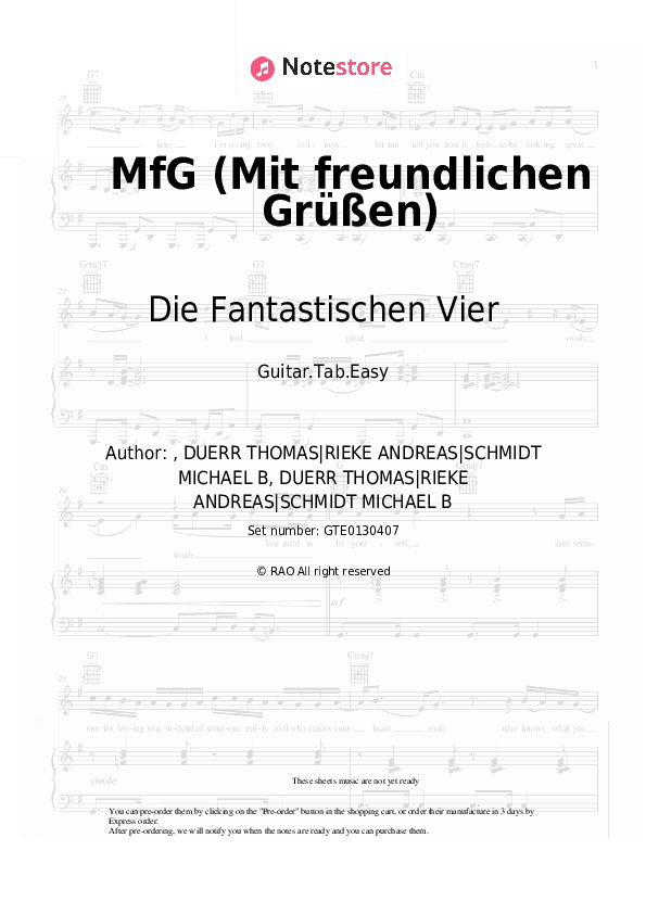 MfG (Mit freundlichen Grüßen) - Die Fantastischen Vier Tabs Easy - Guitar.Tab.Easy
