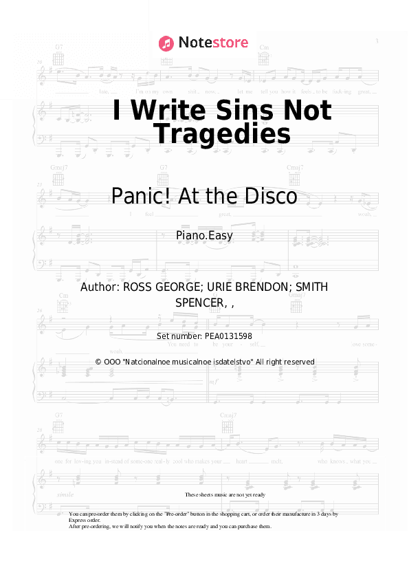 I Write Sins Not Tragedies - Panic! At the Disco Piano Sheet Music Easy - Piano.Easy