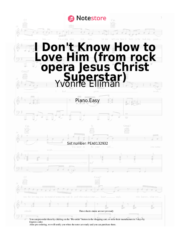 I Don't Know How to Love Him (from rock opera Jesus Christ Superstar) - Yvonne Elliman Piano Sheet Music Easy - Piano.Easy