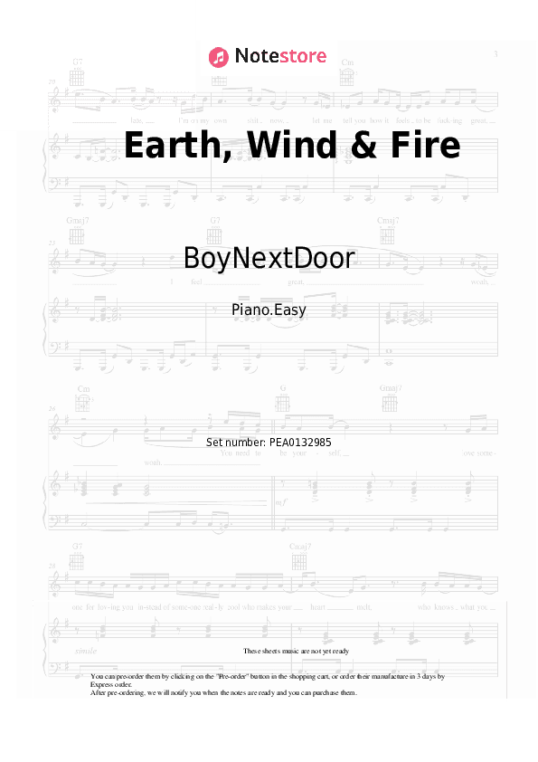 Earth, Wind & Fire - BoyNextDoor Piano Sheet Music Easy - Piano.Easy