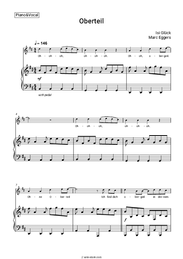 Oberteil - Isi Glück, Marc Eggers Piano Sheet Music with the Voice part - Piano&Vocal